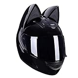 FANGJIA-Helmet Motorradhelm, Katze Ohr Helm, Voller Gesicht Motorradhelm, Vier Saison Motorradhelm Mit Sonnenblende, Geeignet Für Junge Männer Und Frauen