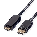 ROLINE Displayport zu HDMI Kabel | DP-Anschluss für Monitor • Beamer • Grafikkarte | UHD Übertragung | 1 m