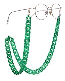 LIKGREAT Übertrieben Coole Sonnenbrille Kette Personalisierter Bunter Lesebrillenhalter für Frauen Lange Halskette Mode Accessoires (Grüne, vergoldete Basis)
