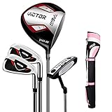 kofull Professionelles Golfschläger-Set für Herren, Golftasche, Übungsset für Anfänger (4 Schläger + pinke Standtasche)