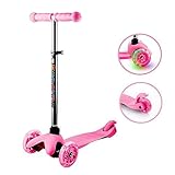 Hiriyt Kinderscooter Kinderroller 3 Räder mit PU Leuchträdern und Verstellbare Lenker für für Mädchen Junge (Rosa_2)