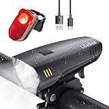 LIFEBEE LED Fahrradlicht Set, USB Wiederaufladbare fahrradlichter Fahrradbeleuchtung Set, IPX5 Wasserdicht Fahrradlampe Frontlicht und Rücklicht Set, mit 2 Licht-Modi für Fahrrad (dunkelgrau)