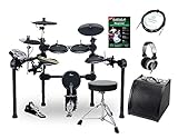 XDrum DD-520 SET 2 E-Drum Set (elektronisches Schlagzeug mit Aktiv-Monitor, Hocker, Kopfhörer, Kabel, Sticks & Fußmaschine, 458 Sounds, USB) schwarz
