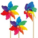 CIM Windspiel - Moulin 17 - UV-beständig und wetterfest - Windrad: Ø17cm, Standhöhe: 47cm - fertig aufgebaut inkl. Standstab (3er Set Rainbow)
