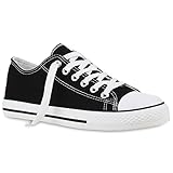 stiefelparadies Sportliche Herren Sneakers Low Flache Turnschuhe Stoffschuh Ösen 110949 Schwarz Cabanas 40 Flandell