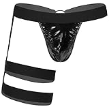 iixpin Herren Wetlook String Tanga Ouvert Slip T-Back Unterhose mit Ausbuchtung Beutel Strumpfband Erotik Unterwäsche Lingerie Männer Trunks Schwarz M