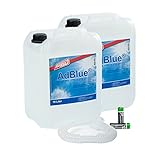 AdBlue® 2 x 10 Liter Kanister von Hoyer mit Ausgießer für Audi, VW, Mercedes + 2 Stück Musterbatterien Mignon AA CardioCell Plus Batterien Erstausrüster Qualität