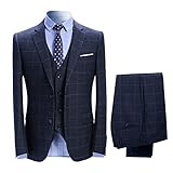 Allthemen Herrenanzug Anzug Herren Anzug Kariert Slim Fit 3 Teilig Anzüge Sakko für Business Hochzeit Blau2 Large
