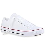 stiefelparadies Herren Schuhe Sneakers Sportschuhe Freizeit Schuhe Schnürer Stoffschuhe 138308 Weiss Rotstreifen 44 Flandell