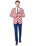 OppoSuits America Anzug für Herren mit bunten Prints - United Stripes - Komplettes Set: Jackett, Hose und Krawatte Größe EU62