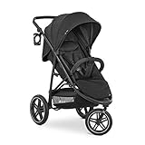 Hauck Dreirad Buggy Rapid 3R / XL Sonnen Verdeck UPF 50 + / Belastbar bis 25 kg / Schnell Faltbar / Höhenverstellbar / Liegeposition / Große All Terrain Räder / Getränke Halter / Schwarz