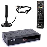 netshop 25 Set: Xoro HRT 8729 DVB-T2 Receiver (3 Monate FREENET TV) + aktive DVBT-2 Antenne + HDMI Kabel, HDTV, USB Mediaplayer, HEVC/H.265, schwarz