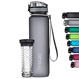 720°DGREE Trinkflasche “uberBottle“ softTouch +Früchtebehälter - 1L - BPA-Frei - Wasserflasche für Uni, Sport, Fitness, Fahrrad, Outdoor - Sportflasche aus Tritan - Leicht, Bruchsicher, Nachhaltig