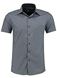 Jeel Herren-Hemd - Slim-Fit - Bügelleicht - Business Hochzeit Freizeit - Kurzarm-Hemd für Männer 105 Anthrazit S
