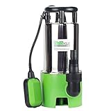 TRUTZHOLM® Edelstahl Schmutzwasserpumpe Tauchpumpe 1.100W 20.000 l/h Körnergröße 35 mm Schmutzwasserpumpe Tauchpumpe Brunnenpumpe Pumpe mit Schwimmer Abwasserpumpe Gartenpumpe Teich