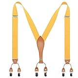 Frau / Mann Hosenträger Moderne Einstellbare und Hohe Qualität KANGDAI 6 Clips mit Y-Zurück Durable Breite Elastische Straps Hosenträger Abnehmbarer Gürtel für Hosen Hosenträger (Gelb)