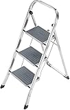 Hailo K60 StandardLine Alu-Klapptritt-Leiter | 3 große Stahl-Stufen mit Anti-Rutsch-Matten belastbar bis 150 kg | Trittleiter mit Klappsicherung | besonders leicht und einfach zu verstauen | silber