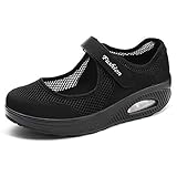 Sandalen Damen Freizeitschuhe Keilabsatz Leicht Walking Schuhe Plateau Turnschuhe Mesh Fitness Sneaker Laufschuhe Sommer Atmungsaktiv Espadrilles A-Schwarz-2 EU36