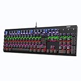 AUKEY Mechanische Gaming Tastatur LED Beleuchtete Gaming Tastatur mit 105-Tasten (Deutsche Layout) Blaue Switch Metall Platte 100% Anti-Ghosting