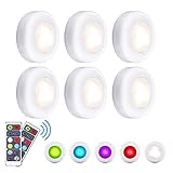 Elfeland RGB Schrankleuchten 6er Schrankbeleuchtung Led Nachtlicht mit Fernbedienung Treppen Licht Unterbauleuchten Batteriebetrieben 4 Dimmstufen 16 Auto Farben 3 Lichtmodi Timer Schrank Lichter