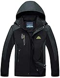 TACVASEN Herren Leichte Wasserdichte Softshell Jacke mit Abnehmbarer Kapuze, Schwarz, DE L