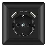 USB Steckdose Schwarz System 55 Schuko Unterputz Steckdose mit USB Anschluss (Max. 2.8A) Schutzkontakt-Steckdose Wandsteckdose Passent in Standard Unterputzdose für Smartphone MP3