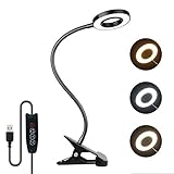 Tattoo Lampe LED, USB Leselampe Dimmbar mit Schalter, 3 Farben Einstellbar, 48 LED Klemmlampe mit Schwanenhals und Kabel, DC 5V, als Buchlampe Bett, Maniküre Lampe Tisch, Makeup Light, Schwarz