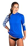 Banana Boat Damen Langarm Rashguard LSF 50+ Sonnenschutz Schwimmshirt Hibiscus Islander Top - Blau - Small