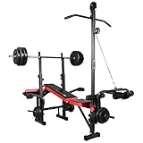 TrainHard Multifunktion Hantelbank Kraftstation Fitnessstation inkl. Latzug Butterfly Armcurl mit Langhantel Kurzhantel Curlstange Hantelscheiben Gewichten bis 150 kg (+ 50 kg Langhantel)
