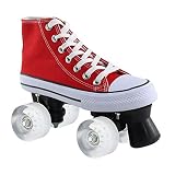Rote Leinwand HI-PE Quad Rollschuhe, Herren und Damen Rollschuhe, Zweireihige Skates Adult Child Girl Rollschuhe,White Wheel,41