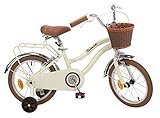 Toimsa Kinderfahrrad Mädchenfahrrad Vintage Bike 16 Zoll Beige | 2 Felgenbremsen Korb Gepäckträger