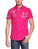 Redbridge Herren Hemd Kurzarm Freizeithemd Regular Fit Tailliert Bestickt R-Style R-2122 (XL, Rosa (Fuchsia))