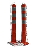 UvV 2 Stück Absperrpfosten flexibel 70cm Kettenpfosten reflektierend mit praktischer Absperrkette als flexibler Sperrpfosten mit stabilem Standfuß inkl. Befestigung orange (2)