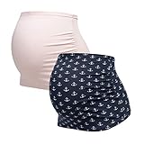 Herzmutter Bauchband für Schwangere - 2er-Set - Baumwolle - Umstands-Schwangerschafts-Bauchbänder - Nierenwärmer-Shirtverlängerung für die Schwangerschaft - Anker-Muster - 6100 (Anker/Rosé, M)