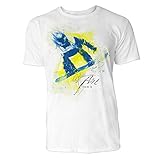 Snowboarder Sinus Art ® Herren T Shirt ( Weiss ) Crewneck Tee with Frontartwork