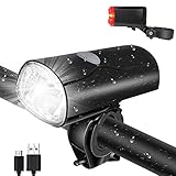 Opard Fahrradlicht Set, Fahrradlicht Frontlicht Vorne, Fahrradbeleuchtung LED, Fahrradlampe, USB aufladbar/StVZO Zugelassen mit Li-ion Akku/Wasserdicht/ 2 Licht-Modi Frontlicht und Rücklicht Set