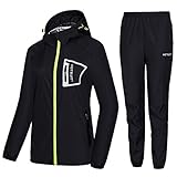 HOTSUIT Sauna Trainingsanzug Sportanzug Damen Saunaanzüge mit Kapuze Schwitzanzug Abnehmen Fitness Anzug Saunajacke Schwitzhose, Schwarz, XL