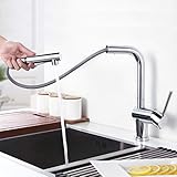 Desfau Mischbatterie Küchenarmatur Hochdruckarmatur Ausziehbar Wasserhahn Armatur Küche mit Brause Spültischarmatur Einhandhebelmischer Wasserkran für Küche