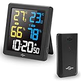 VIFLYKOO Thermometer Hygrometer, Wetterstation Funk mit Außensensor,Thermometer Digital Temperatur und Luftfeuchtigkeit Monitor, Wettervorhersage Wecker und Nachtlicht,Ideal für Zuhause, Büro