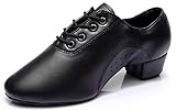 Herren Tanzschuhe Latein Salsa Jazz Tango Schwarze Lederschuhe für Männer Jungen (40, Schwarz)