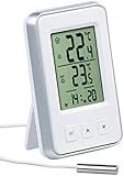 PEARL Wetterstation: Digitales Innen- und Außen-Thermometer mit Uhrzeit und LCD-Display (Thermometer mit Außenfühler Kabel)