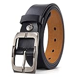 BISON DENIM Herren Echtes Leder Gürtel Mit Stift Dornschließe Antique Casual Style Gürtel in Schwarz und Braun (115 cm Bundweite = 130 cm Gesamtlänge, N71486-Schwarz)