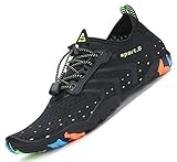 Putu Badeschuhe Unisex Rutschfeste Schnell Trocknend Strandschuhe Aquaschuhe Schwimmschuhe Gymnastiksschuhe für Damen Herren (44 EU, Schwarz)