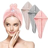 Buluri Turban Handtuch, 3 Stück Mikrofaser-Haartuchwickel Superabsorbierender Schnell Trocknender Haarturban mit Knopfdesign