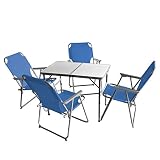 Wohaga 5tlg. Campingmöbel Set Campingtisch 'Bergen', Aluminium, 90x60cm + 4X Campingstuhl, Blau/Strandmöbel Campinggarnitur Gartenmöbel