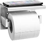 Auxmir Toilettenpapierhalter mit Ablage ohne Bohren, Klopapierhalter Edelstahl Papierhalter Selbstklebend oder Wandmontage für Badezimmer Toilette Küche, Rostfrei, Silber