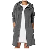 Lulupi Winterjacke Damen Lange Sweatjacke Kapuzenjacke Zip Hoodie Sweatshirt Solid Sweatshirtjacke Long Pullover Warm Kapuzenpullover