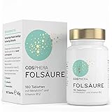 Folsäure Tabletten - Hochdosiert mit 800 μg Folat (Metafolin) und 25 μg Vitamin B12 pro Tablette - 180 vegane Tabletten im 6-Monatsvorrat - Mit 5-MTHF, dem höchst bioverfügbarem Vitamin B9