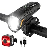 Deilin Upgraded LED Fahrradlicht Set, bis zu 70 Lux Fahrradlampe, Zugelassen USB Aufladbar Fahrradbeleuchtung, IPX5 Wasserdicht Fahrradlicht Vorne Frontlicht& Rücklicht Set