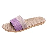 Xmiral Paare Hausschuhe Baumwolle Leinen Herren Damen Gestreifte Flip-Flops Schuhe Zuhause Sandalen(39,Lila-Damen)